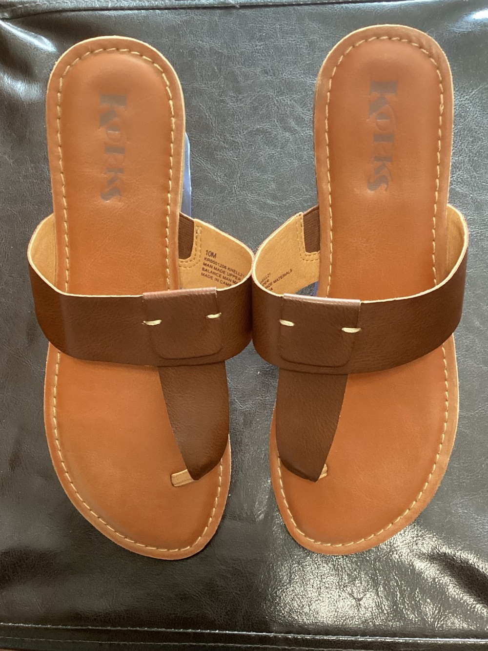 Kork-Ease Brown Leather Toe-Post Sandals Sz 10